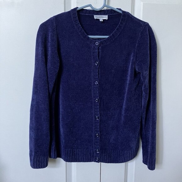 Y2K Northern Reflections Cardigan Womens XS Chenille Purple Granny - Picture 1 of 7